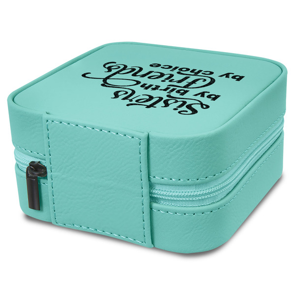 Sister Quotes and Sayings Travel Jewelry Boxes - Leather - Teal - View from Rear