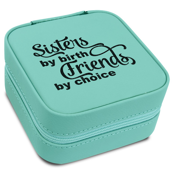 Custom Sister Quotes and Sayings Travel Jewelry Box - Teal Leather