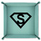 Super Hero Letters 9" x 9" Teal Leatherette Snap Up Tray - FOLDED