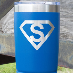 Super Hero Letters 20 oz Stainless Steel Tumbler - Royal Blue - Double Sided (Personalized)