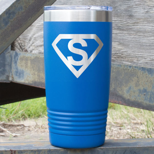Custom Super Hero Letters 20 oz Stainless Steel Tumbler - Royal Blue - Double Sided (Personalized)