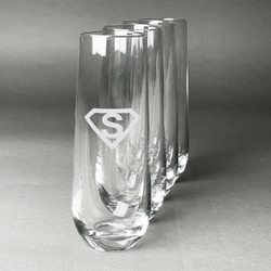 Super Hero Letters Champagne Flute - Stemless Engraved - Set of 4