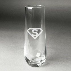 Super Hero Letters Champagne Flute - Stemless Engraved - Single