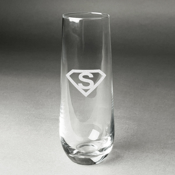 Custom Super Hero Letters Champagne Flute - Stemless Engraved - Single