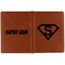 Super Hero Letters Cognac Leather Passport Holder Outside Double Sided - Apvl