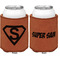 Super Hero Letters Cognac Leatherette Can Sleeve - Double Sided Front and Back