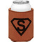 Super Hero Letters Cognac Leatherette Can Sleeve - Single Front