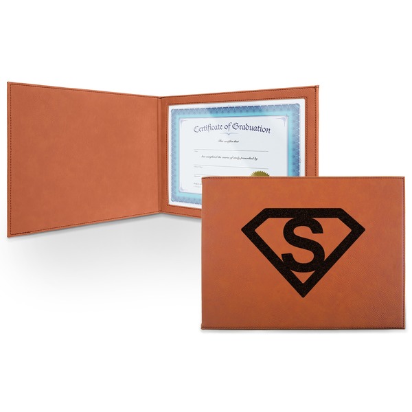 Custom Super Hero Letters Leatherette Certificate Holder - Front