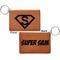 Super Hero Letters Cognac Leatherette Keychain ID Holders - Front and Back Apvl
