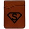 Super Hero Letters Cognac Leatherette Phone Wallet close up