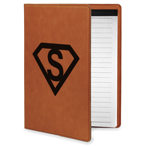 Custom Super Hero Letters Leatherette Portfolio with Notepad - Small - Double Sided (Personalized)