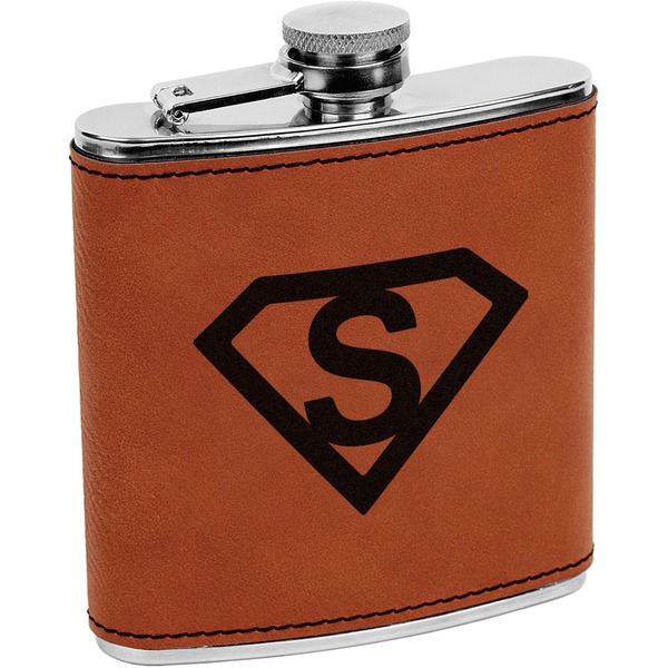 Custom Super Hero Letters Leatherette Wrapped Stainless Steel Flask