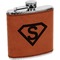 Super Hero Letters Cognac Leatherette Wrapped Stainless Steel Flask