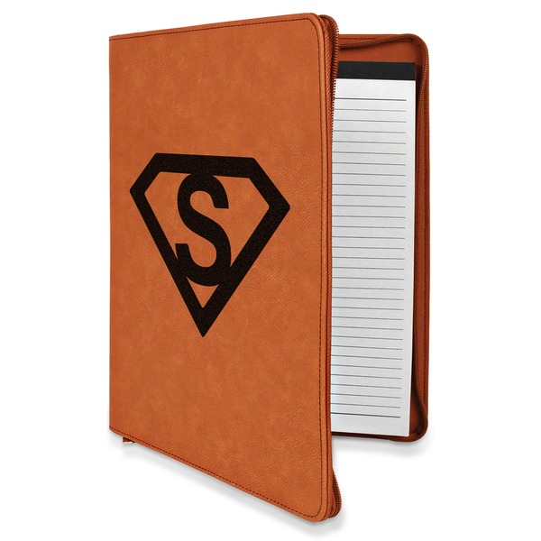 Custom Super Hero Letters Leatherette Zipper Portfolio with Notepad - Double Sided (Personalized)