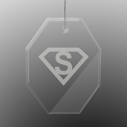 Super Hero Letters Engraved Glass Ornament - Octagon