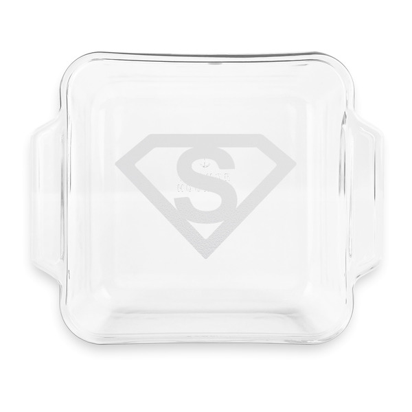 Custom Super Hero Letters Glass Cake Dish with Truefit Lid - 8in x 8in