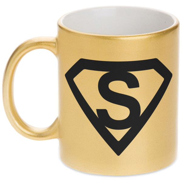 Custom Super Hero Letters Metallic Gold Mug (Personalized)