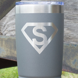 Super Hero Letters 20 oz Stainless Steel Tumbler - Grey - Double Sided (Personalized)
