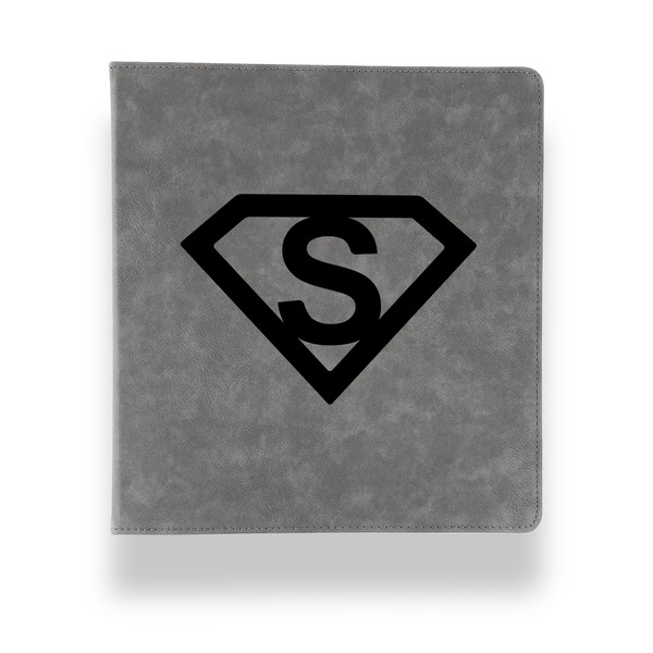 Custom Super Hero Letters Leather Binder - 1" - Grey (Personalized)