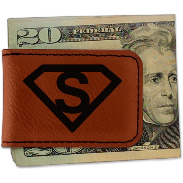 Custom Super Hero Letters Leatherette Magnetic Money Clip - Double Sided (Personalized)