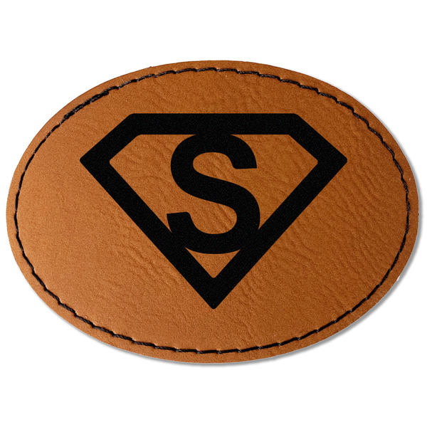 Custom Super Hero Letters Faux Leather Iron On Patch - Oval