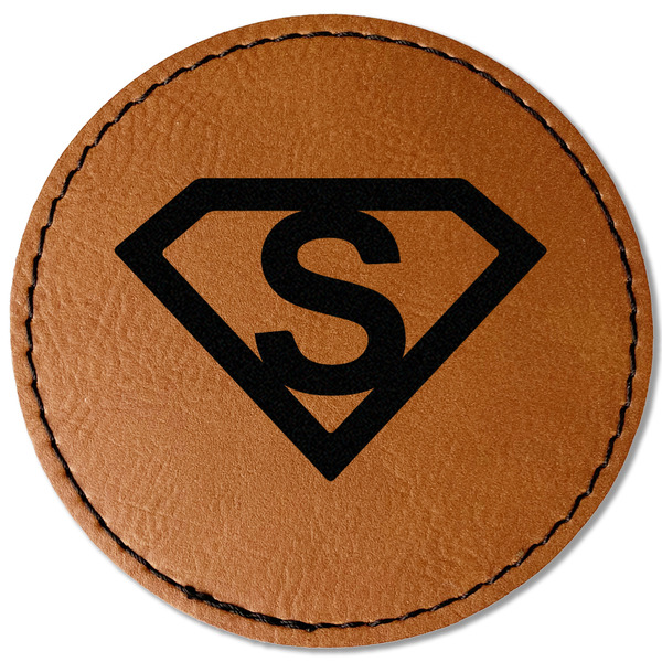 Custom Super Hero Letters Faux Leather Iron On Patch - Round