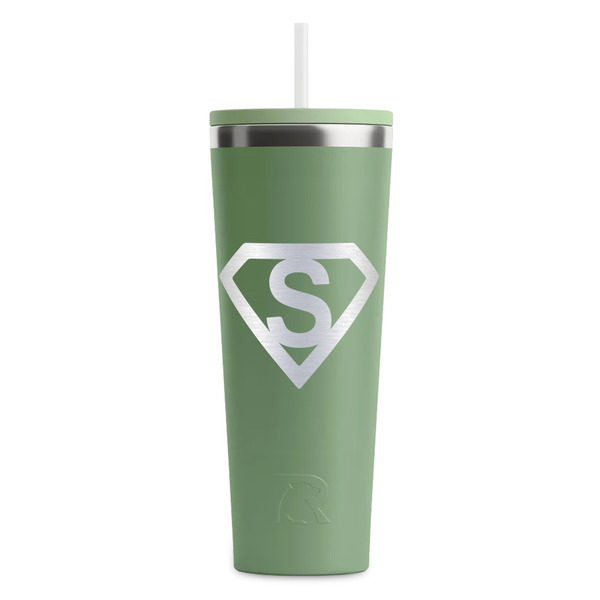 Custom Super Hero Letters RTIC Everyday Tumbler with Straw - 28oz - Light Green - Double-Sided (Personalized)