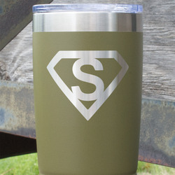 Super Hero Letters 20 oz Stainless Steel Tumbler - Olive - Double Sided (Personalized)