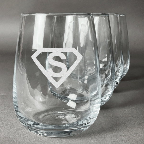 Custom Super Hero Letters Stemless Wine Glasses (Set of 4)