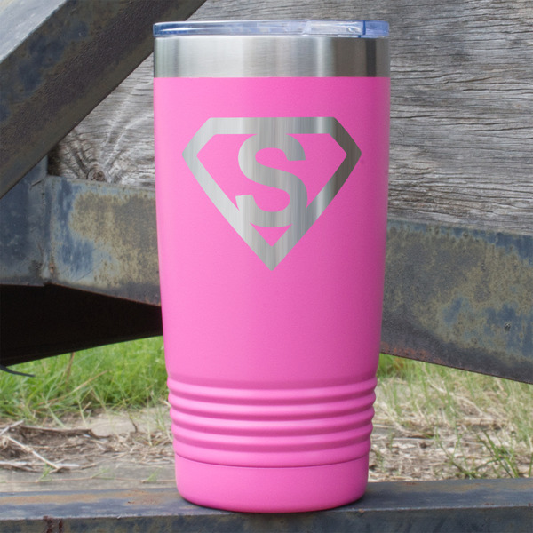 Custom Super Hero Letters 20 oz Stainless Steel Tumbler - Pink - Double Sided (Personalized)