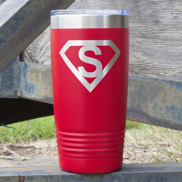 Custom Super Hero Letters 20 oz Stainless Steel Tumbler - Red - Double Sided (Personalized)