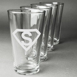 Super Hero Letters Pint Glasses - Engraved (Set of 4)