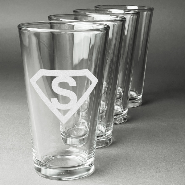 Custom Super Hero Letters Pint Glasses - Engraved (Set of 4)