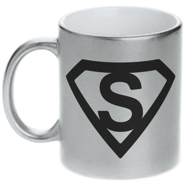 Custom Super Hero Letters Metallic Silver Mug (Personalized)