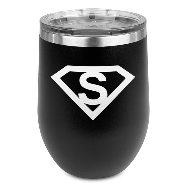 Custom Super Hero Letters Stemless Stainless Steel Wine Tumbler - Black - Double Sided (Personalized)