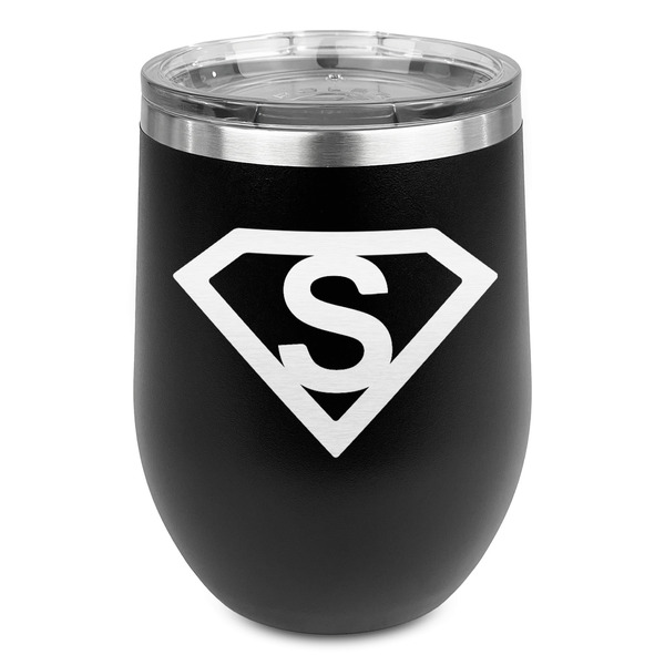 Custom Super Hero Letters Stemless Stainless Steel Wine Tumbler - Black - Single Sided