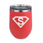 Super Hero Letters Stemless Stainless Steel Wine Tumbler - Coral - Double Sided (Personalized)
