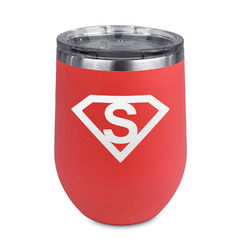Super Hero Letters Stemless Stainless Steel Wine Tumbler - Coral - Double Sided (Personalized)