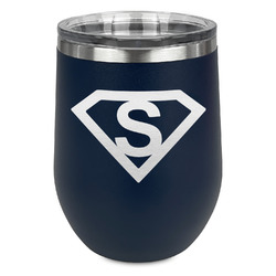 Super Hero Letters Stemless Stainless Steel Wine Tumbler - Navy - Double Sided (Personalized)