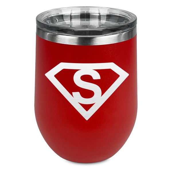 Custom Super Hero Letters Stemless Stainless Steel Wine Tumbler - Red - Double Sided (Personalized)