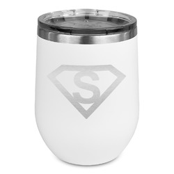 Super Hero Letters Stemless Stainless Steel Wine Tumbler - White - Double Sided (Personalized)