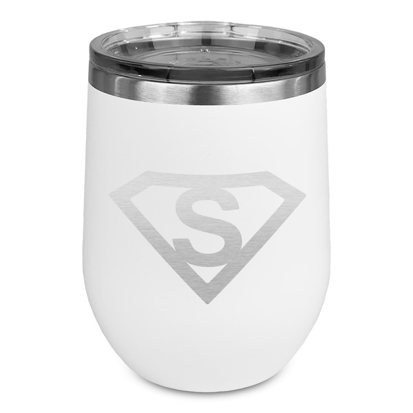 Custom Super Hero Letters Stemless Stainless Steel Wine Tumbler - White - Single Sided