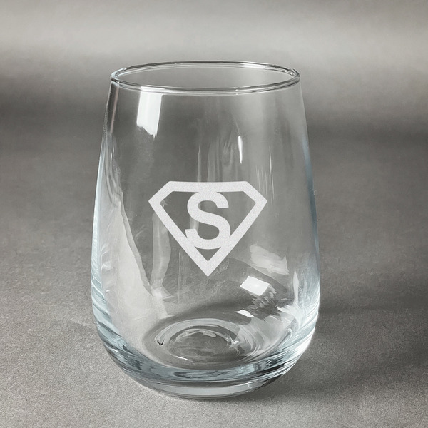 Custom Super Hero Letters Stemless Wine Glass (Single)