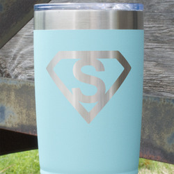 Super Hero Letters 20 oz Stainless Steel Tumbler - Teal - Double Sided (Personalized)