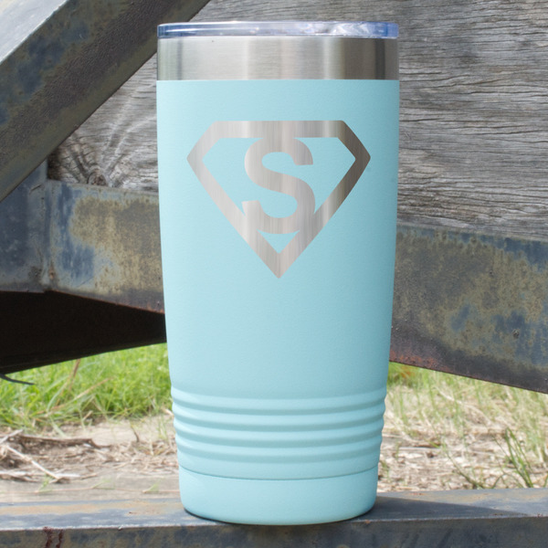 Custom Super Hero Letters 20 oz Stainless Steel Tumbler - Teal - Double Sided (Personalized)