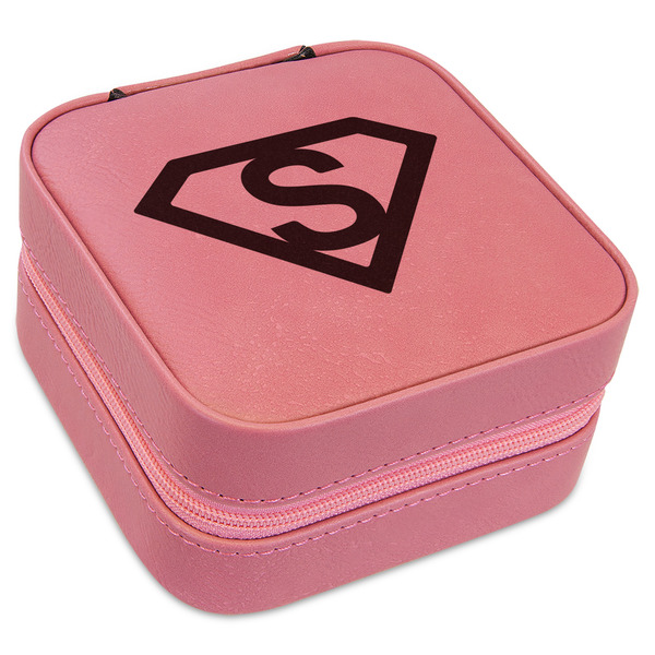 Custom Super Hero Letters Travel Jewelry Boxes - Pink Leather