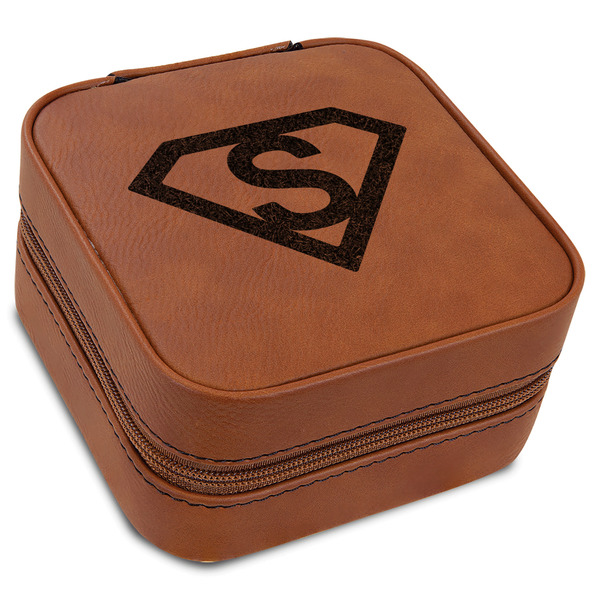 Custom Super Hero Letters Travel Jewelry Box - Rawhide Leather