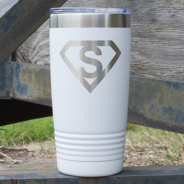 Custom Super Hero Letters 20 oz Stainless Steel Tumbler - White - Double Sided (Personalized)