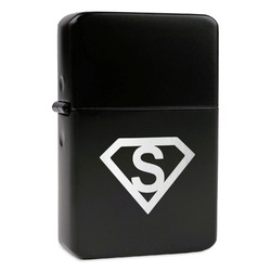 Super Hero Letters Windproof Lighter - Black - Double Sided & Lid Engraved