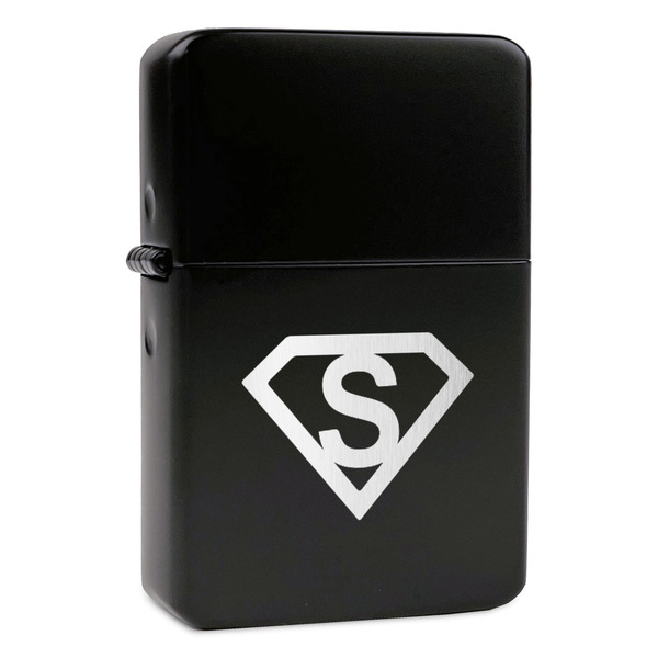 Custom Super Hero Letters Windproof Lighter - Black - Single Sided & Lid Engraved